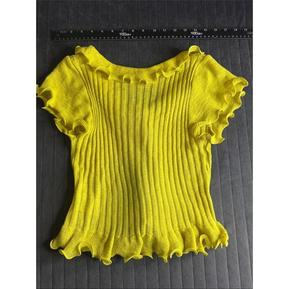 Hello Molly Bright Yellow Ruffle Ribbed Knit Top - Picture 2 of 3